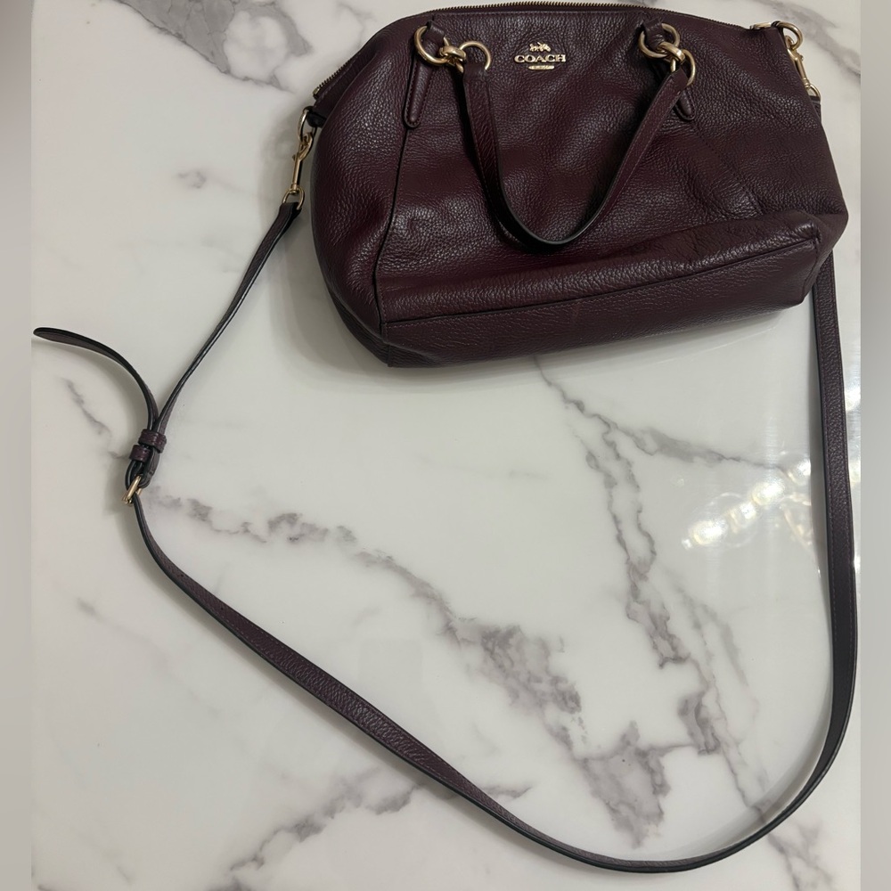Coach Kelsey Satchel F28993 Plum/Oxblood Pebbled Leather Crossbody Bag